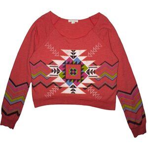 Forever 21 Women's Cropped Aztec Long Sleeve Sweatshirt Crewneck Size Medium